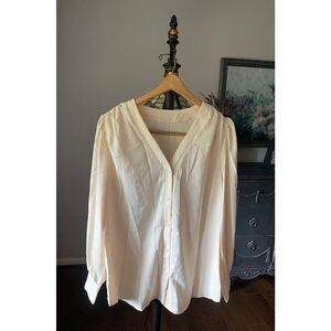 Beautiful Cream Long Button Up Sleeve Blouse, Size L, NEW